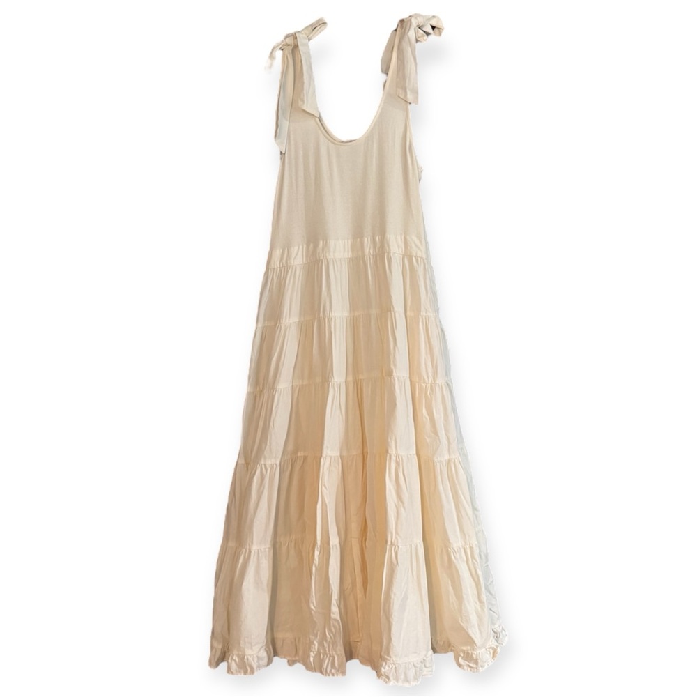 Chelsea & Violet Peplum Bow Tie Shoulder Tiered Ribbed Off White Dress Bridal - Picture 4 of 14